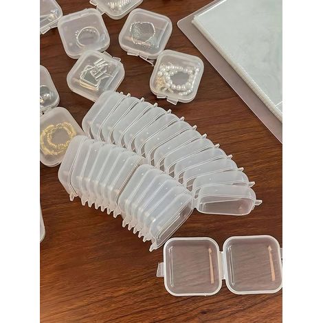 Boîte à bijoux carrée petite en plastique transparent, boîte pour bouchons d'oreilles, mini boîte de rangement, rangement de voyage portable pour bagues, boucles d'oreilles, colliers, 12 pièces (1/3)