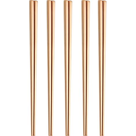 Baguettes en acier inoxydable, lot de 5 paires réutilisables, faciles à utiliser, 23 cm, pour la famille, l'hôtellerie ou la restauration - Or rose (1/4)