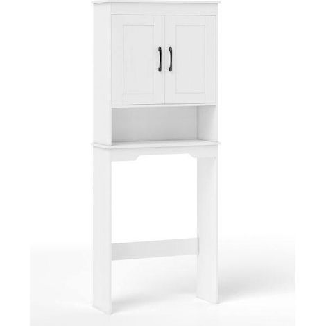 Meuble de rangement blanc au-dessus des toilettes avec 2 portes, étagère réglable et espace ouvert, pour salle de bains et toilettes (1/5)