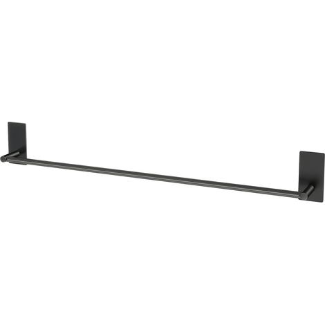1 - Porte-serviettes - Barre murale - Acier inoxydable noir mat - Installation sans perçage - Pour salle de bain et cuisine - Noir - 80cm