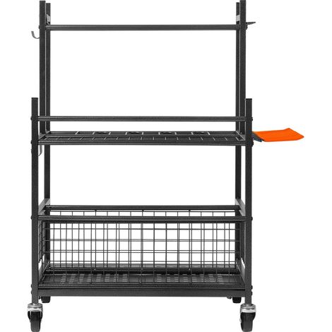 Support de rangement d'outils de jardin, 16 emplacements avec crochets, tour de rangement sur roulettes pour garage, abri et extérieur, maintient râteaux, balais et outils à long manche, en métal robu (1/5)