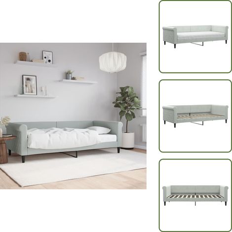 The Living Store Sofá cama con colchón terciopelo gris claro 90x200 cm - Colchón de espuma