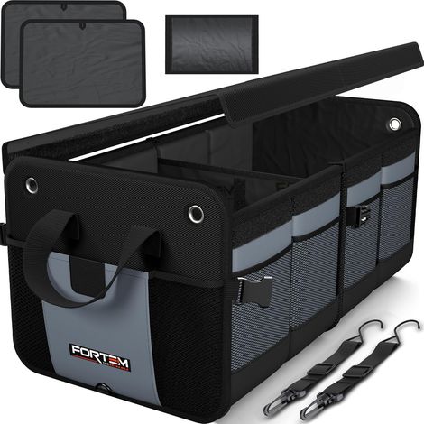 Organisateur de Coffre SUV, Sac Rangement Pliable Multi Compartiments, Accessoires Auto Femme Homme, Oxford 1680D, Fond Antidérapant, Sangles Réglables, Couvercle Souple (65) (1/5)
