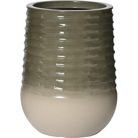 Kaemingk Pflanzgefäß/Vase Jamie S schlank geriffelt Grün & Weiß Ø 28 cm 37 cm - Kunststoff