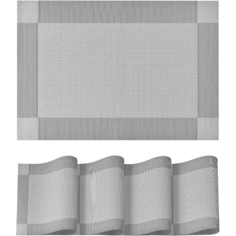 Juego de 4 manteles individuales de PVC gris plateado, 30x45 cm, lavables, resistentes a las manchas y al calor, ideales para el hogar, la cocina y la decoración. (1/5)
