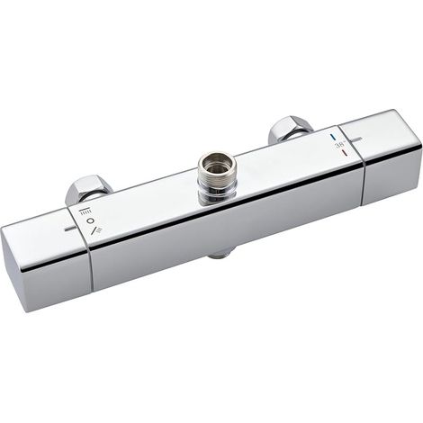 Mitigeur Douche Thermostatique avec 2 Sorties, Robinet Douche Mural Carrée, Sortie Supérieure 3/4" BSP(26.4mm) et Sortie Inférieure 1/2" BSP(21mm), Finition Chromé (1/5)