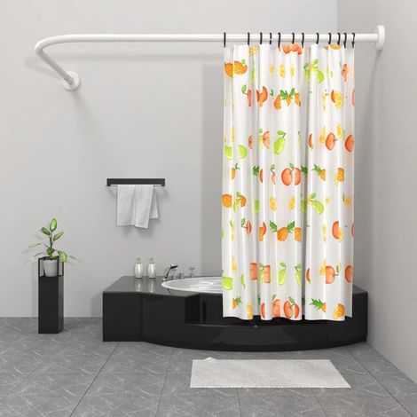 Tringle à Rideau de Douche L Forme, Barre De Douche Angle en Acier Inox, 75x170 cm Barre Rideau Douche Blanc Réglable avec Anneaux, pour Salle de Bain Baignoire Vestiaire (1/5)