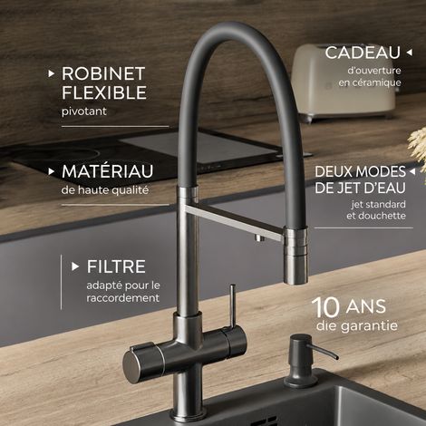 Mitigeur Évier Laiton Double Sortie 53,5 × 36 × 6,7 cm 3 kg gris pistolet - magnétique - robinet de cuisine 3 en 1 – Livraison gratuite