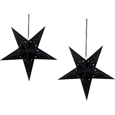Conjunto de 2 estrellas LED de papel negro 45 cm terciopelo linterna Navidad Motti (1/5)