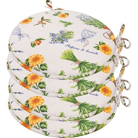 Set 4 Cuscini Sedia Provenza Rotondi Cotone Lavabili Morbidi Coprisedie Tondi Stile Provenzale