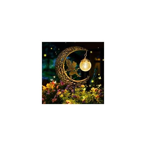 Lampes Solaires de Jardin, Fée Decoration Jardin Exterieur, Métal Lune LED Boule de Verre Lumière Solaire Exterieur, IP65 Étanche, Lampe solaire pour Chemin, Pelouse, Patio, Balcon, Deco