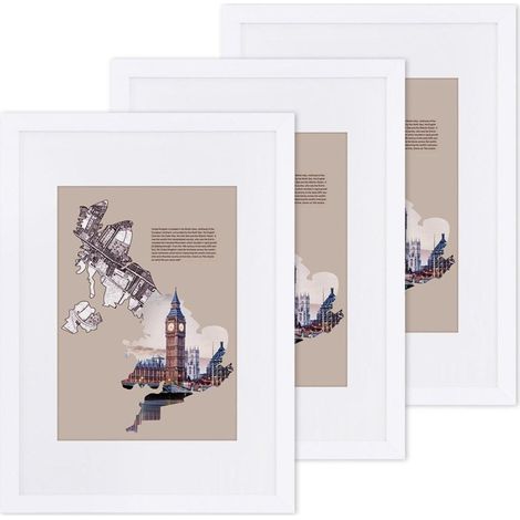 Cadre photo lot de 3 pour photo A3 (29 7 x 42 cm) sans passe-partout photo 20 x 25 cm avec passe-partout vitre en verre blanc (1/3)