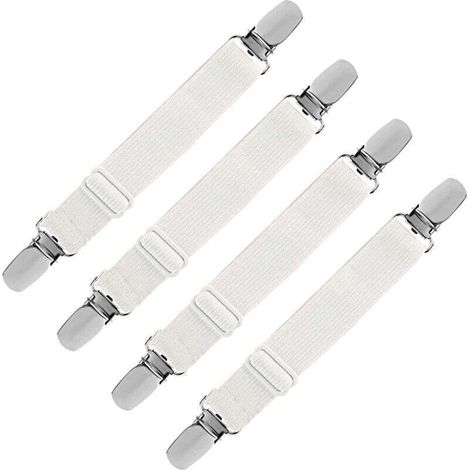 Tendeur Drap Housse Élastique, Fixation Attache Sangle de Maintien Ajustable pour Drap Lit, Canapé, Housse de Repassage (Blanc, Lot de 4) (1/5)