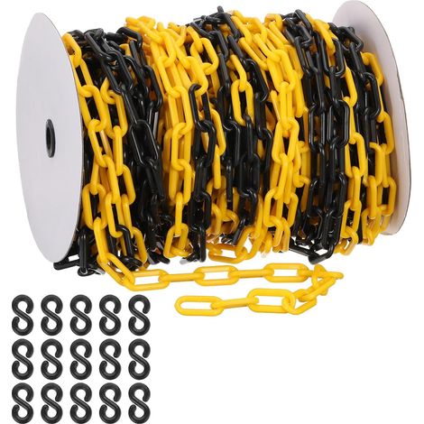 Chaîne plastique jaune/noir, 164 pieds 8mm Chaîne barrière sécurité plastique granlongueur pour le contrôle foule, parking, portail, concert, décoration chantier construction (1/5)