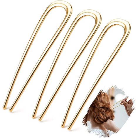 APEX Lot de 3 épingles à cheveux françaises en métal de 14 cm, style chignon, avec fourche en forme de U (1/5)
