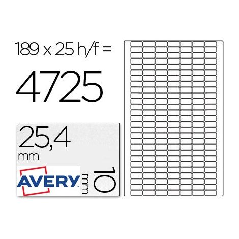 Etiqueta adhesiva avery tamaño 25,4x10 mm removible paquete de 25 hojas especial codigos de barras