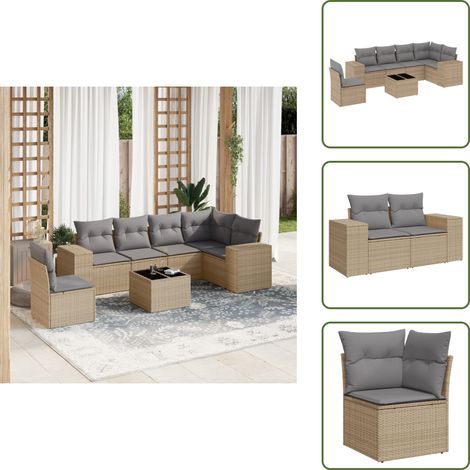Muebles de exterior - vidaXL Set sofás de jardín 7 piezas y cojines ratán sintético beige - Sofás de jardín con cojines