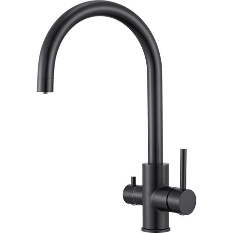 CECIPA MAX 3-Wege Küchenarmatur Edelstahl – Trinkwasserhahn mit Wasserfilter, 360° schwenkbar, 2 Griffe & 2 Ausläufe, Keramikkartusche, für Osmoseanlage, Schwarz (1/5)