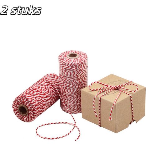 Ensemble de 2 ficelles de coton de 100 m solides et durables pour emballage jardinage décoration loisirs créatifs et broderie rouge et blanc (1/5)