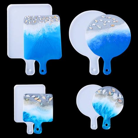 4Pcs Moulle Resine Planche à découper avec poignée Moulle Silicone Epoxy Moule de Plateau Fruits pour Coaster,Plateau de Service (Tray Molds) (1/5)