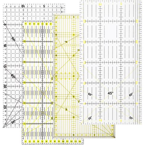 Règles de couture et de patchwork (ensemble de 4 pièces) avec lignes quadrillées pour tracer les points et réaliser des travaux manuels. Outils de mesure et de marquage des points. Dimensions : 15 x 3 (1/5)