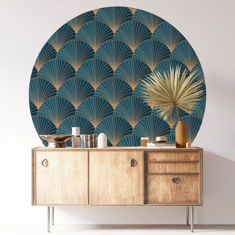 Sticker mural rond / cercle - Motif oriental - Diamètre 30 cm - Adhésif + Protection BRILLANTE (1/3)