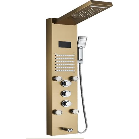 Ensemble de douche mitigeur thermostatique intelli Panneau de douche à lumière LED, ensemble de robinet de douche à affichage numérique cascade pluie, système de douche mitigeur de colonne de salle de (1/5)