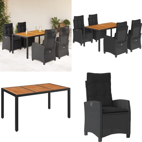 5-tlg. Garten-Essgruppe mit Kissen Schwarz Poly Rattan - Gartentisch - Gartenstuhl (1/5)