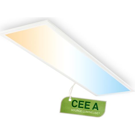 Panneau LED, 12,6W à 2860lm, télécommande, dimmable, CCT blanc chaud à froid, dalle led, panneau plafond, plafonnier, lustre salon, 100x25x6 cm, blanc (1/5)