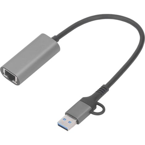 Adaptateur USB-C vers Ethernet RJ45 1000Mbps, Hub USB 3.0 en alliage d'aluminium, Plug and Play pour ordinateur portable, bureau et téléphone (1/5)