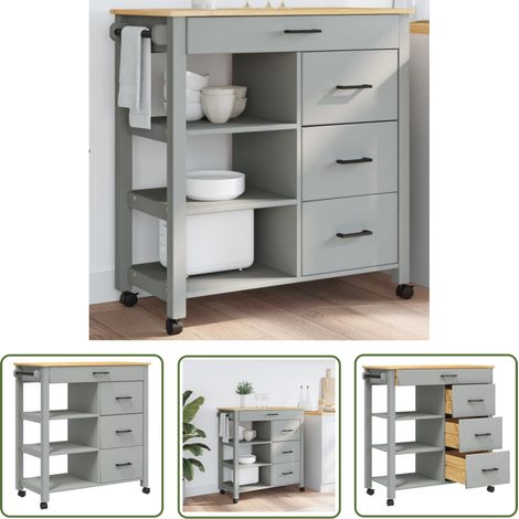 The Living Store Chariot de cuisine MONZA 84x40x90 cm bois massif de pin - Chariot De Cuisine - Chariot À Légumes - Meuble De Rangement - Mobilier De Cuisine - Rangement Cuisine (1/5)