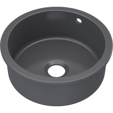 Fireclay Single Bowl Round Undermount Kitchen Sink, Central Waste & Overflow, 460mm - Soft Black (1/3)