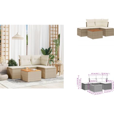 5-tlg. Garten-Sofagarnitur mit Kissen Beige Poly Rattan - Gartensorte - Gartenmöbel Set - Esszimmergarnitur - Outdoor Möbel - Lounge Sofa (1/3)