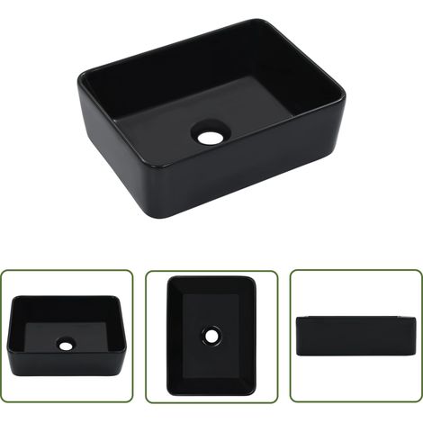 The Living Store Lavabo 40x30x13 cm Céramique Noir - Lavabo Céramique - Lavabo Rectangle - Lavabo Salle De Bain - Meuble Salle De Bain - Évier Salle De Bain (1/5)