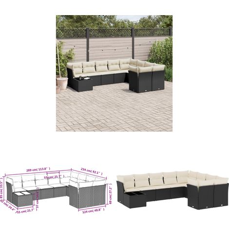 10-tlg. Garten-Sofagarnitur mit Kissen Schwarz Poly Rattan - Gartensorte - Outdoor Möbel - Gartenlounge - Esstischset - Lounge Set - Home & Living (1/3)