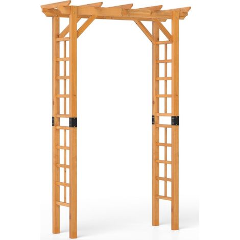 Arco da giardino in legno con tetto e traliccio, arancione, 140x60x215 cm
