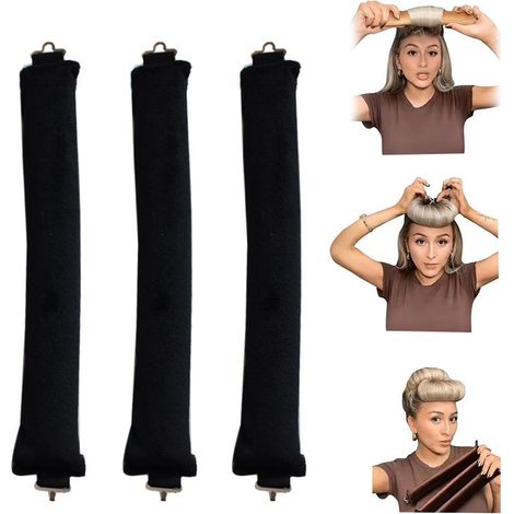 Set di 3 curling ferri da stiro e capelli senza calore - Ricci senza calore - Ferro arricciacapelli - Strumento-wrap - Tessuto - Nero (1/5)