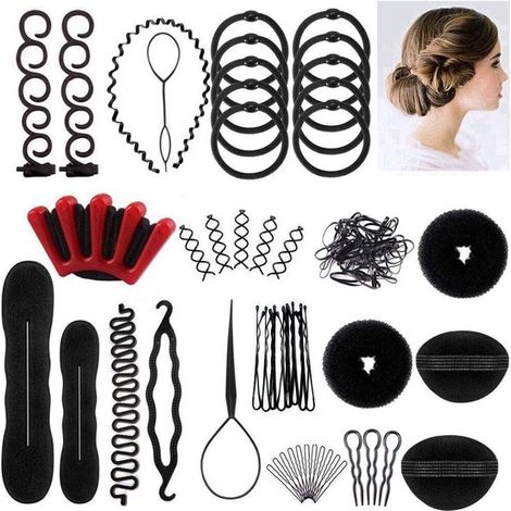 Set 25 pièces - Bigoudis - Bigoudis - Set complet - Outils de coiffure - Tresse à cheveux - noir - 25154cm (1/5)
