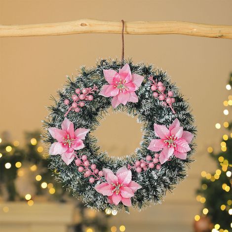 Guirlande De Noël - Couronne De Porte 42 Cm Avec Nœud Doré Boules Dorées Et Pommes De Pin - Décoration Intérieure Et Extérieure - 1 Pièce (1/5)