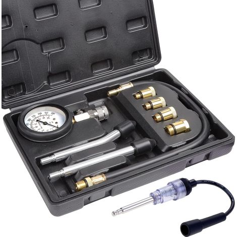 Moteur Testeur de Compression, Coffret Testeur de Compression Compressiometre Moteur Compressiometre Essence Coffret de Compressiomètre avec Testeur de Bougies (Noir) (1/5)