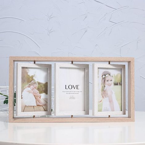 Cadre photo nordique rotatif double face en bois, cadre photo intégré de table, combinaison de plusieurs photos. (1/5)