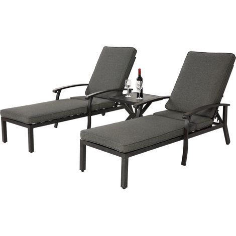 Chaise longue de patio avec coussin en coton, chaise longue inclinable réglable en aluminium antirouille pour piscine, coussin gris imperméable (1 pièce) (1/5)