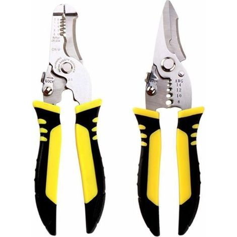 Multifunctional wire stripper with safety lock and non-slip handle, DIY tool, yellow (1/5)