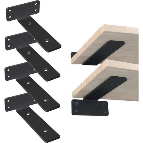 Wandregalhalterungen, 4 Stück, 15 cm, schwarze industrielle Metall-Wandregalhalterungen, unsichtbare Regalhalterungen für Küche und Garage - Crezuo