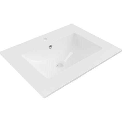 Vasque à poser rectangulaire Silla, lavabo salle de bain en céramique 61x46x19 cm, design moderne, installation facile, Blanc