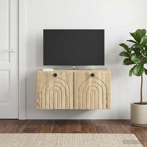 Meuble TV mural en bois d’ingénierie chêne Sonoma, 59,5 x 41 x 30 cm, 2 portes - PANGIVO (1/5)