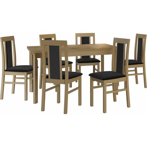 Salle à manger complète Victorville 293, Sonoma chêne, 78x80x140cm, Diamètre: 0, Nombre de chaises: 6, Style: Contemporary