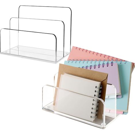 Set di 2 organizer per posta per ufficio, 2 sezioni in acrilico trasparente, smistatore verticale per posta, moderno, per casa, ufficio, buste, documenti (1/5)