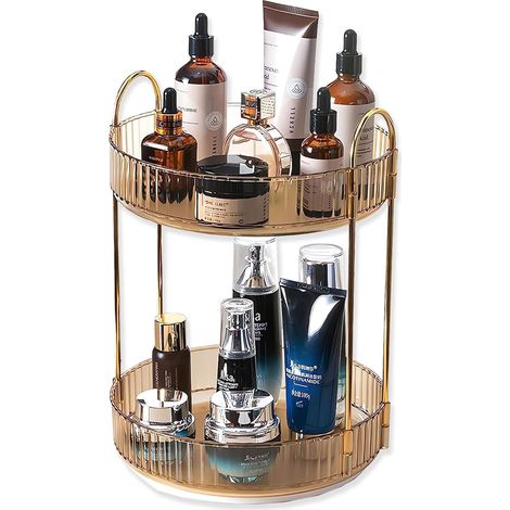 Organisateur de maquillage rotatif à 360° pour coiffeuse, grand format, rangement pour,coiffeuse, à poser sur le comptoir,marron