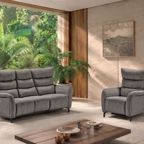 Ensemble Canapés 3P relax élec + fauteuil fixe tissu gris - VARENNE (1/5)